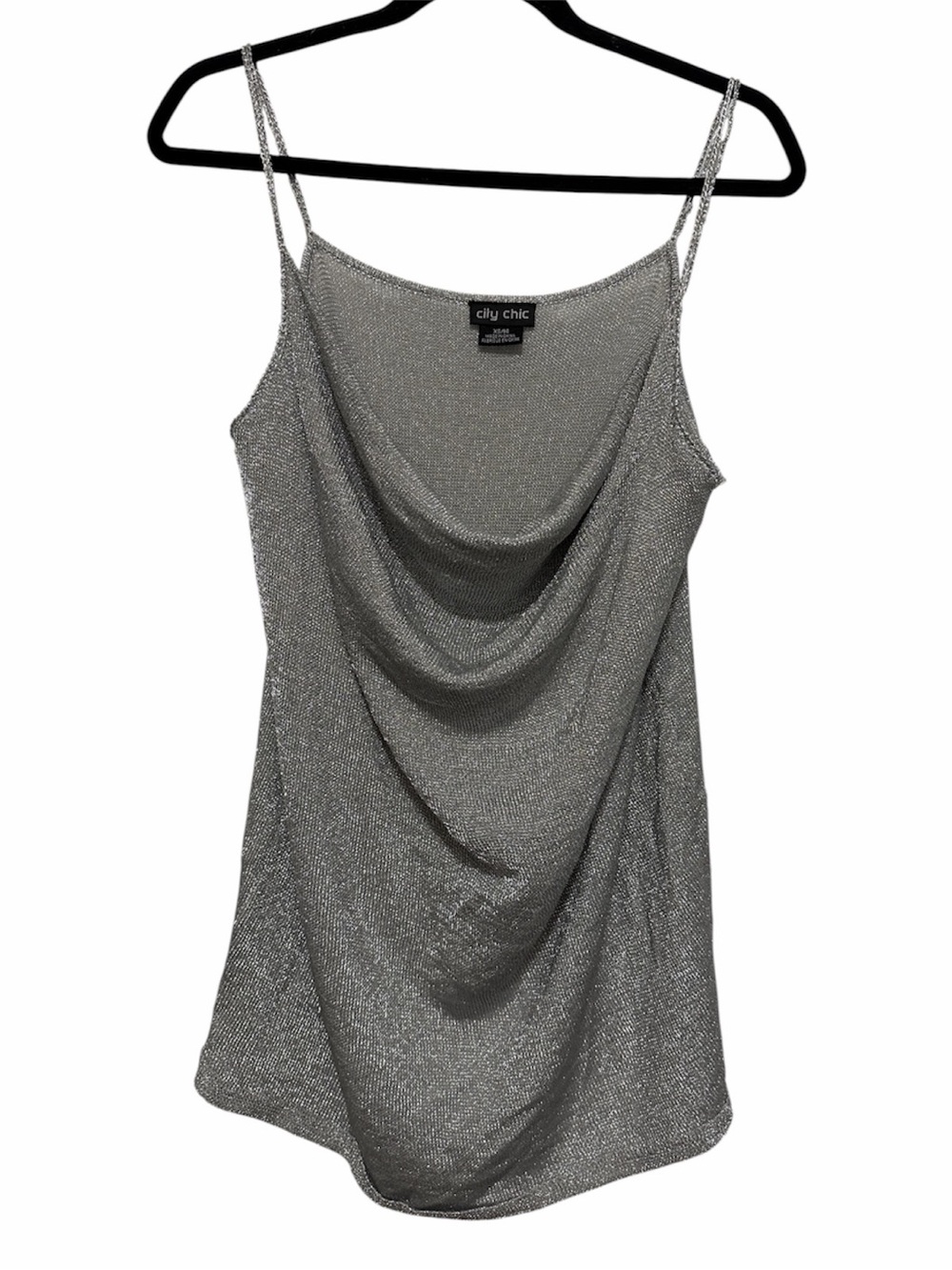 City Chic Silver Metallic Draped Cowl Neck Camisole size 14